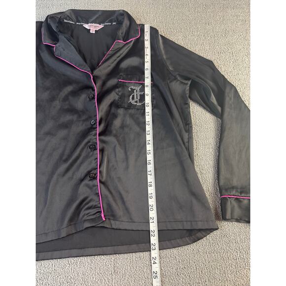 Juicy Couture Satin Pajama Set Y2K Black Silver Rhinestone PJ Size Large - Picture 10 of 15